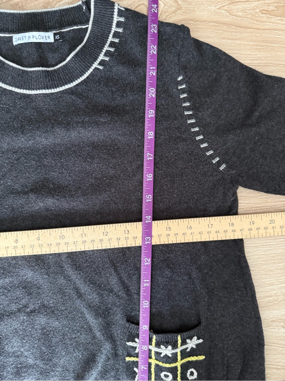 Zaket & Plover XS Charcoal Tic Tac Toe Sweater Cashmere Cotton Crew Fall - Picture 4 of 5